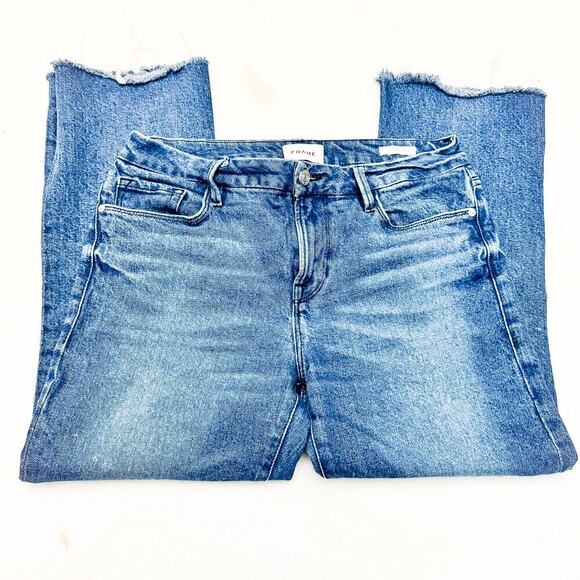 Frame Le Crop Mini Boot Huntdale LCMBRA118 Dak Wash Raw Hem Denim Jeans Size 29 - Picture 4 of 8